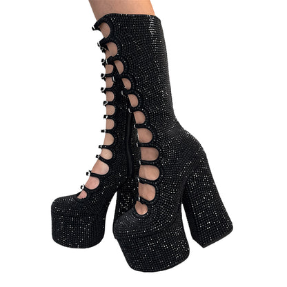 MARC JACOB KIKI BLACK RHINESTONE HIGH BOOTS