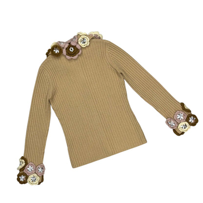 MOSCHINO TAN FLOWER KNIT CARDIGAN