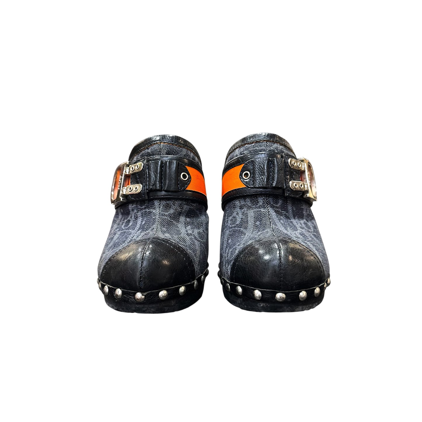 CHRISTIAN DIOR BY JOHN GALLIANO FLIGHT WOODEN MONOGRAM MULES