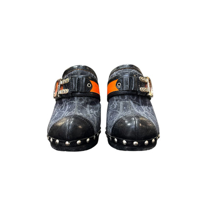 CHRISTIAN DIOR BY JOHN GALLIANO FLIGHT WOODEN MONOGRAM MULES
