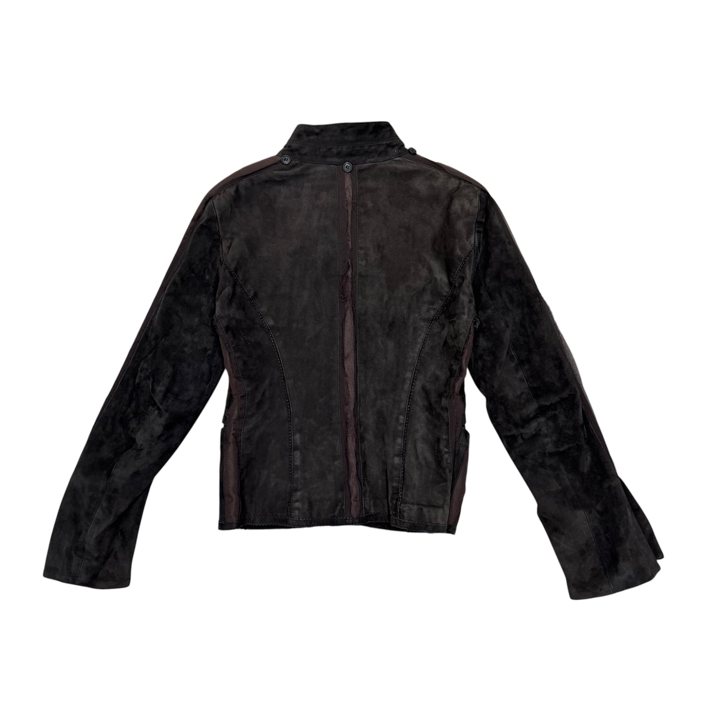 ROBERTO CAVALLI BROWN SUEDE RUFFLED JACKET
