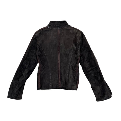 ROBERTO CAVALLI BROWN SUEDE RUFFLED JACKET