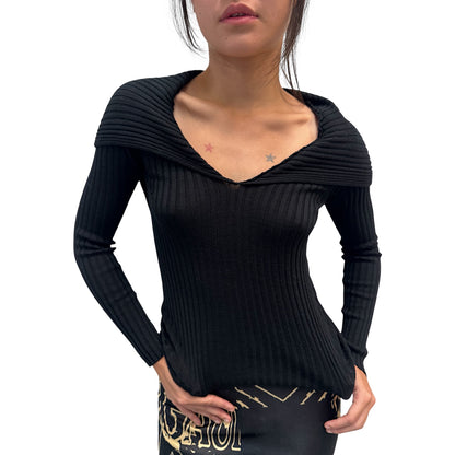 JEAN PAUL GAULTIER RIBBED OFF SHOULDER CARDIGAN TOP