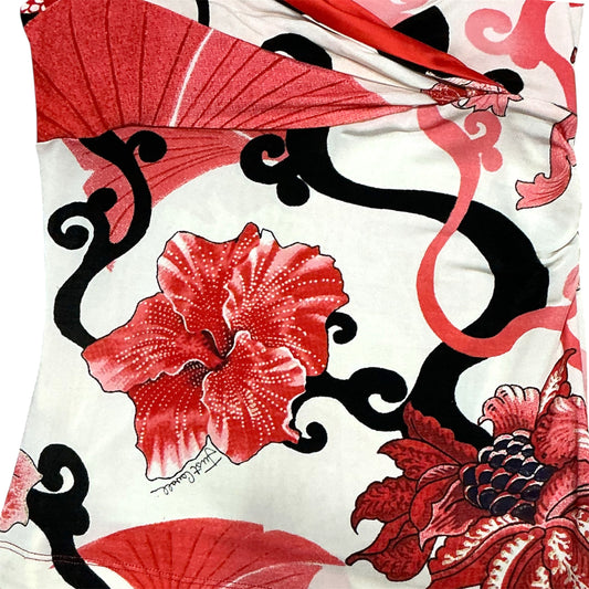 JUST CAVALLI RED & BLACK FLOWER TANK TOP