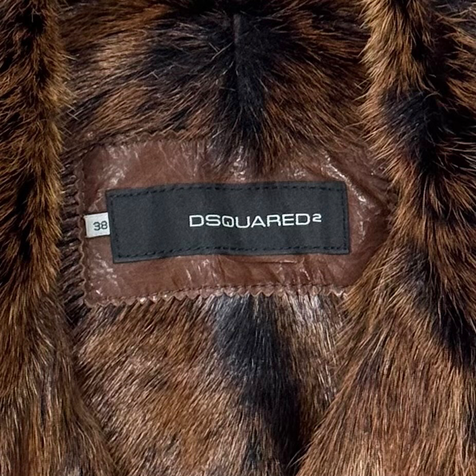 DSQUARED2 BROWN LEATHER FUR BUCKLED JACKET