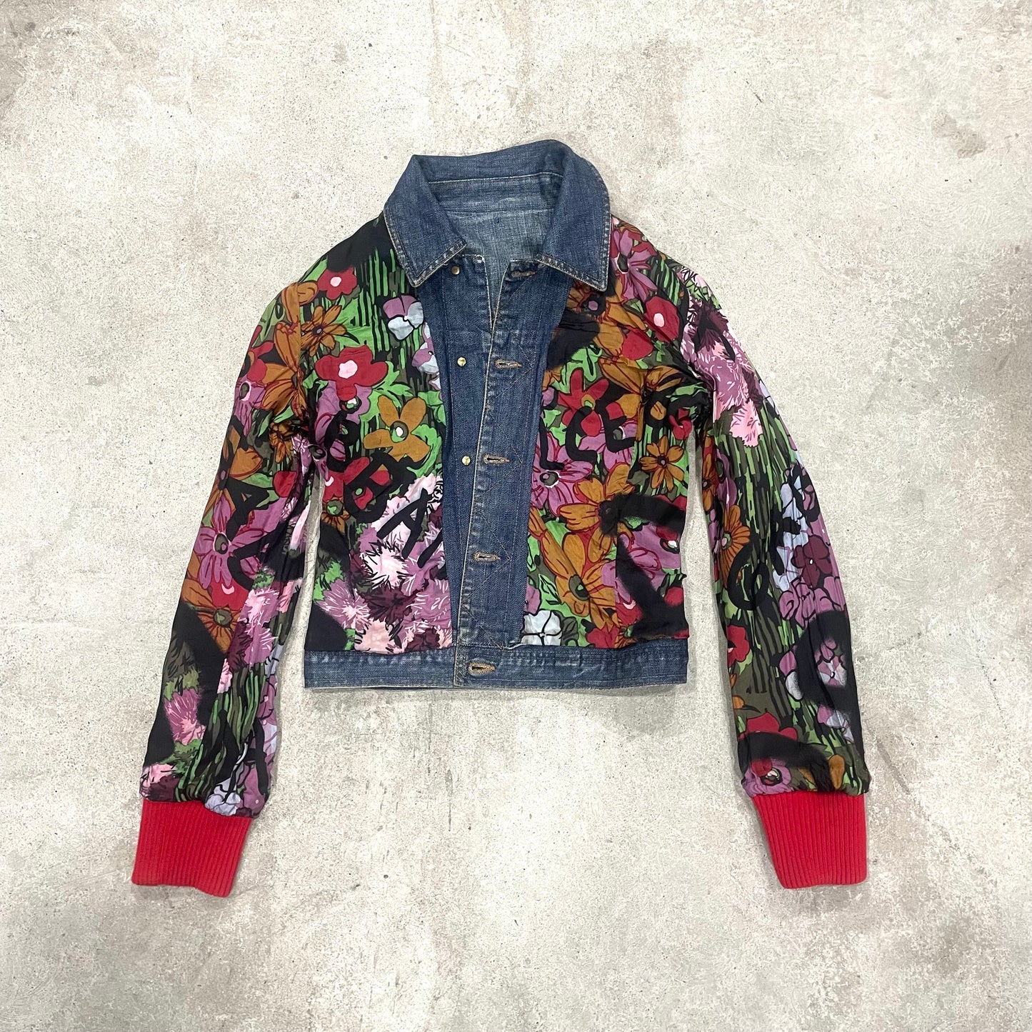 D&G Jean jacket with  red leather sleeve