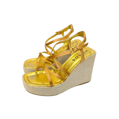 PRADA GOLD WEDGES SANDALS
