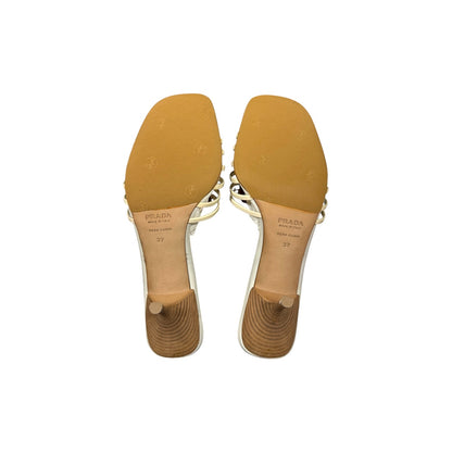 PRADA CUT OUT DESIGN WHITE LEATHER MULES