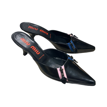 MIU MIU BLACK PINK & BLUE ZIPPER HEELS
