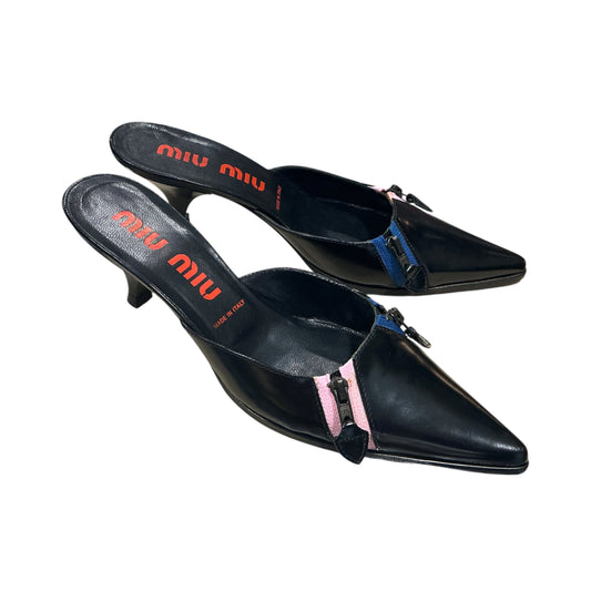 MIU MIU BLACK PINK & BLUE ZIPPER HEELS