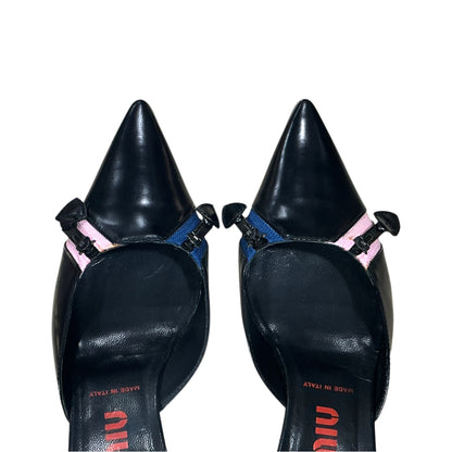 MIU MIU BLACK PINK & BLUE ZIPPER HEELS