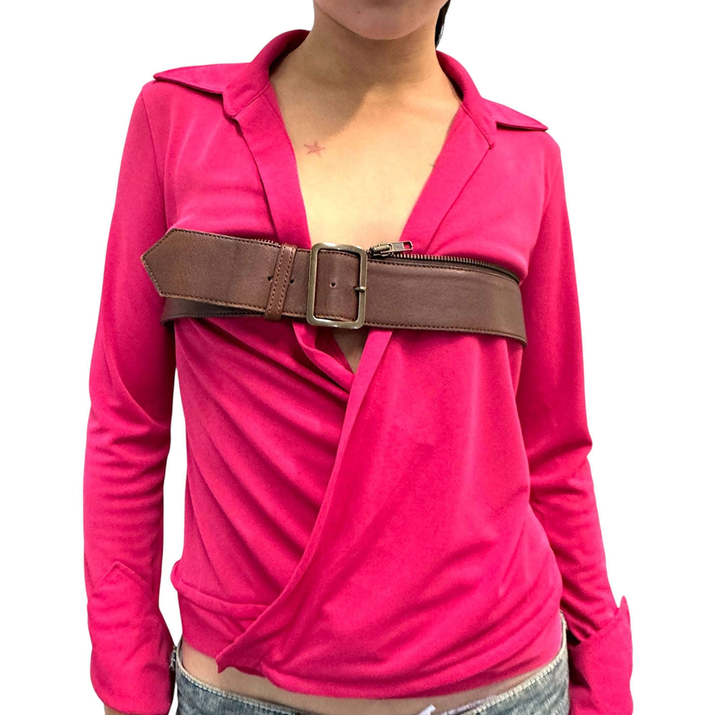JEAN PAUL GAULTIER PINK BELT WRAP SHIRT