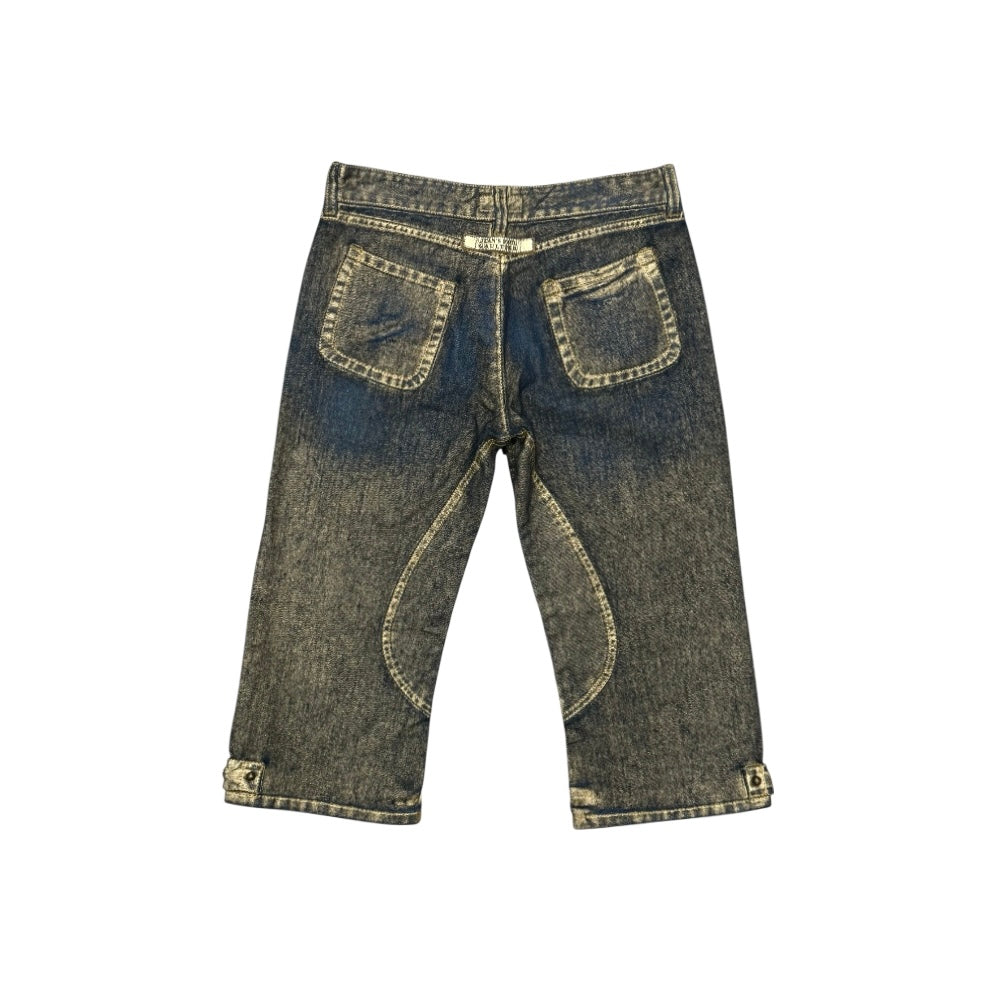 JEAN PAUL GAULTIER GOLD PAINTED STUD HEM CAPRIS PANTS