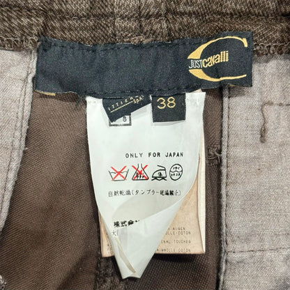 JUST CAVALLI BROWN VELVET DOUBLE WAIST PANELED CAPRIS