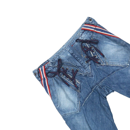 MARITHE FRANCOIS GIRBAUD LACE UP  DENIM CAPRIS