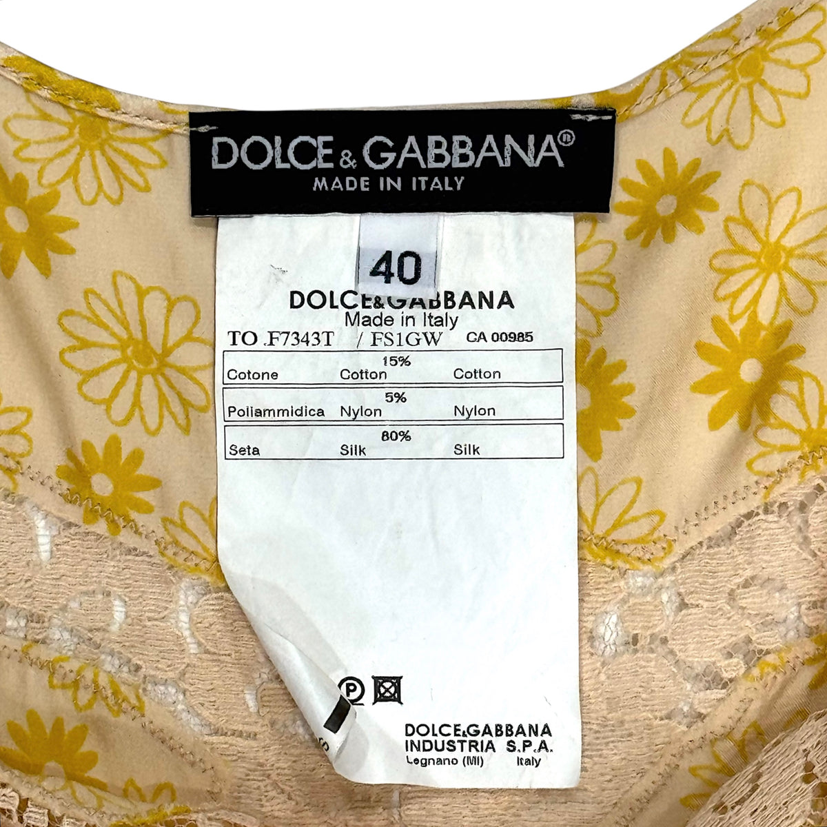 DOLCE & GABBANA YELLOW LACE TOP