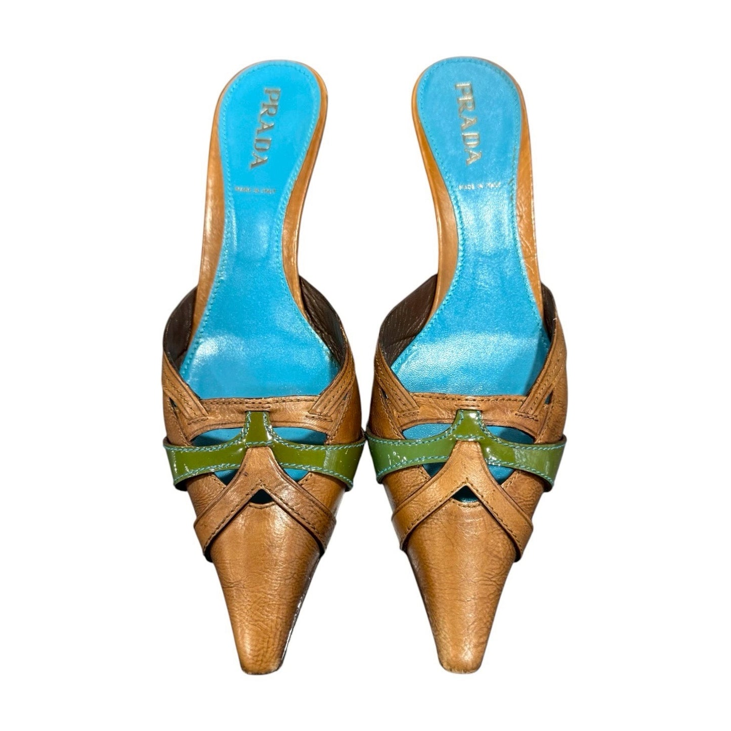 PRADA CONTRASTS LEATHER MULES