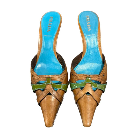 PRADA CONTRASTS LEATHER MULES