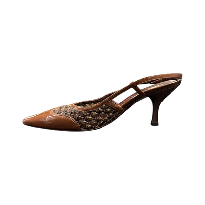 MIU MIU WOVEN BROWN SLINGBACK HEELS
