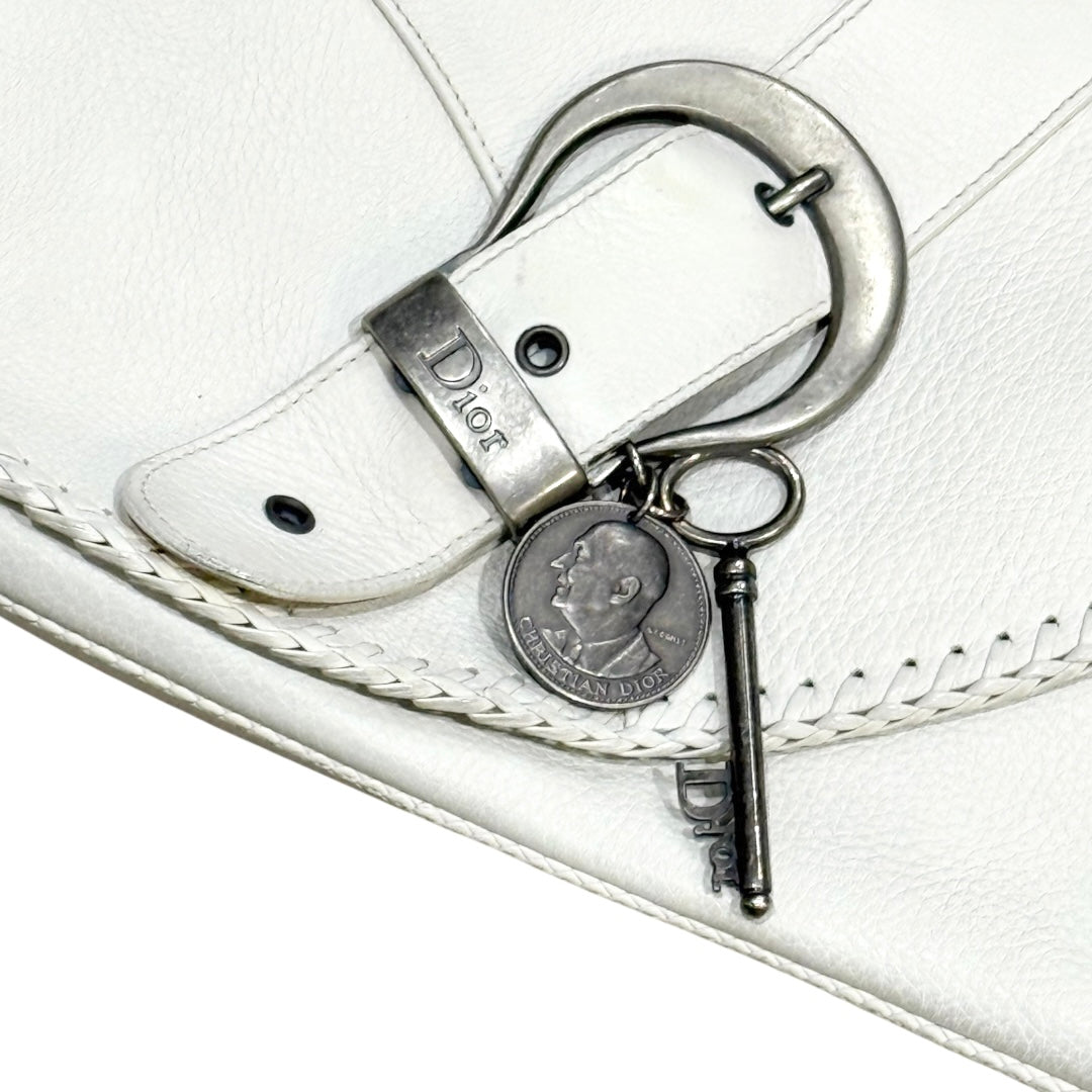 CHRISTIAN DIOR WHITE GAUCHO DOUBLE SADDLE BAG