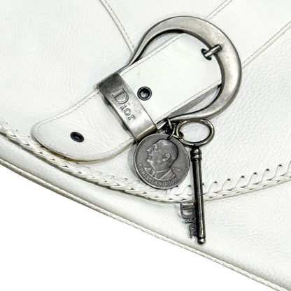 CHRISTIAN DIOR WHITE GAUCHO DOUBLE SADDLE BAG