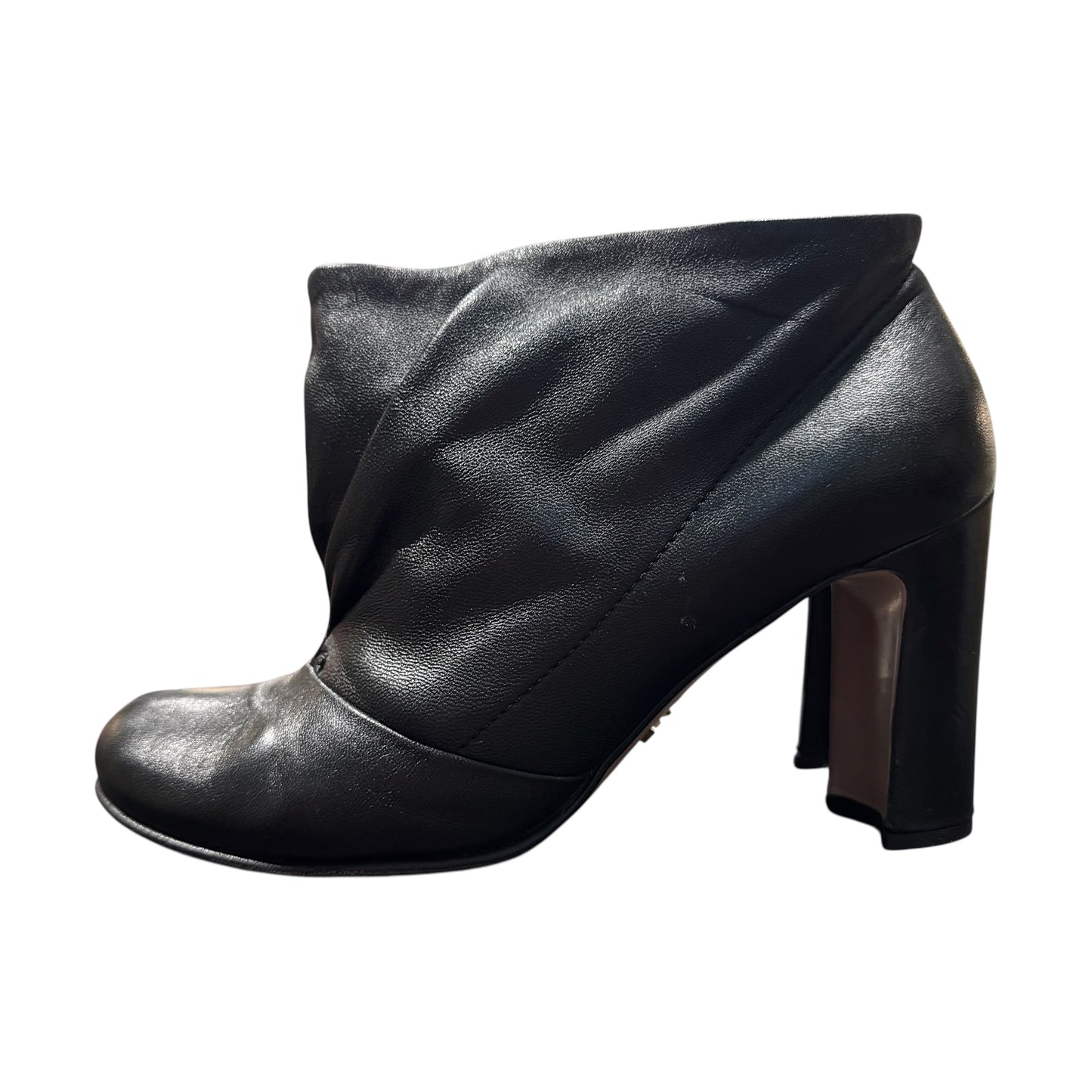 PRADA BLACK SCRUNCH LEATHER ANKLE BOOTS