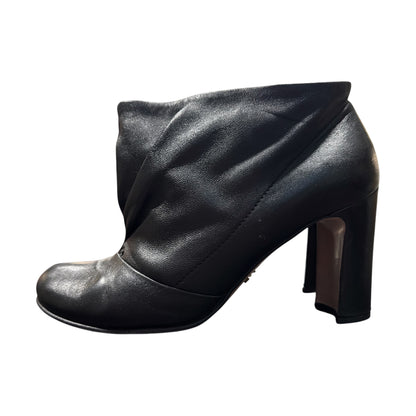 PRADA BLACK SCRUNCH LEATHER ANKLE BOOTS