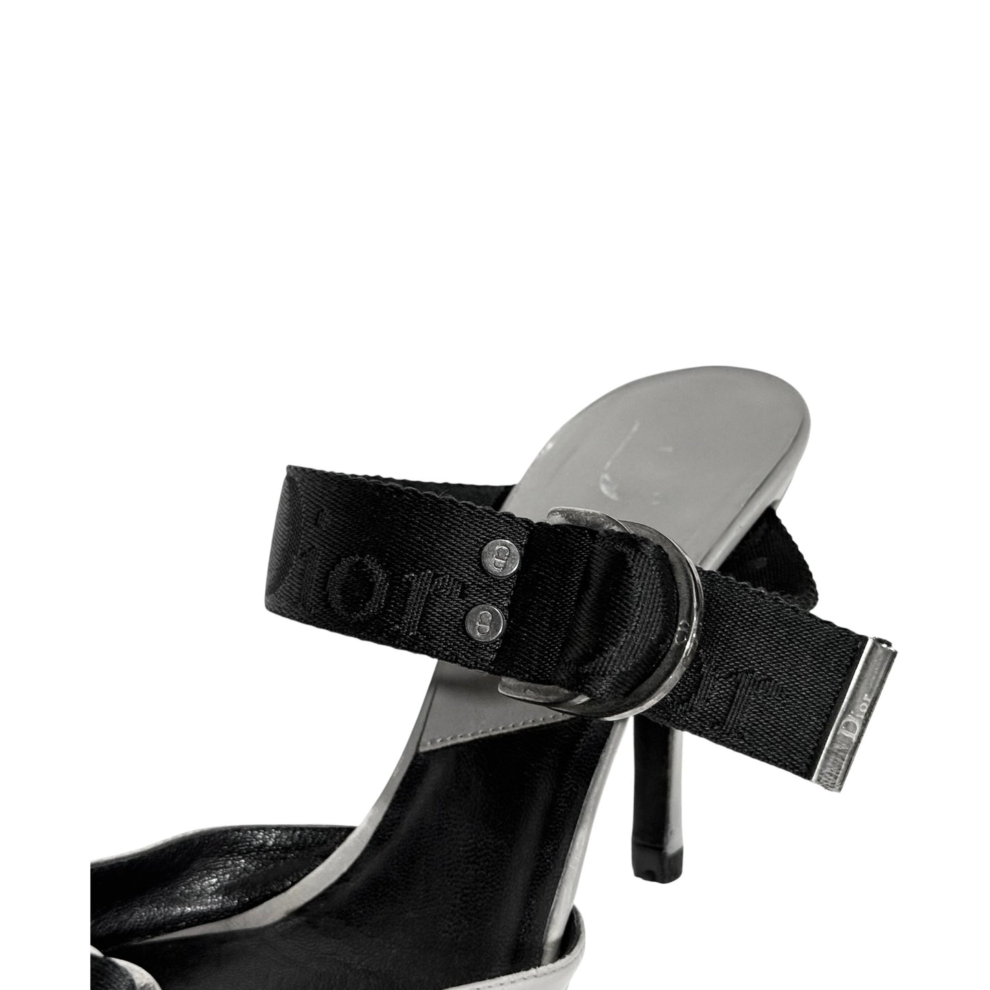 CHRISTIAN DIOR BY JOHN GALLIANO  GREY WOVEN BUCKLED MULES