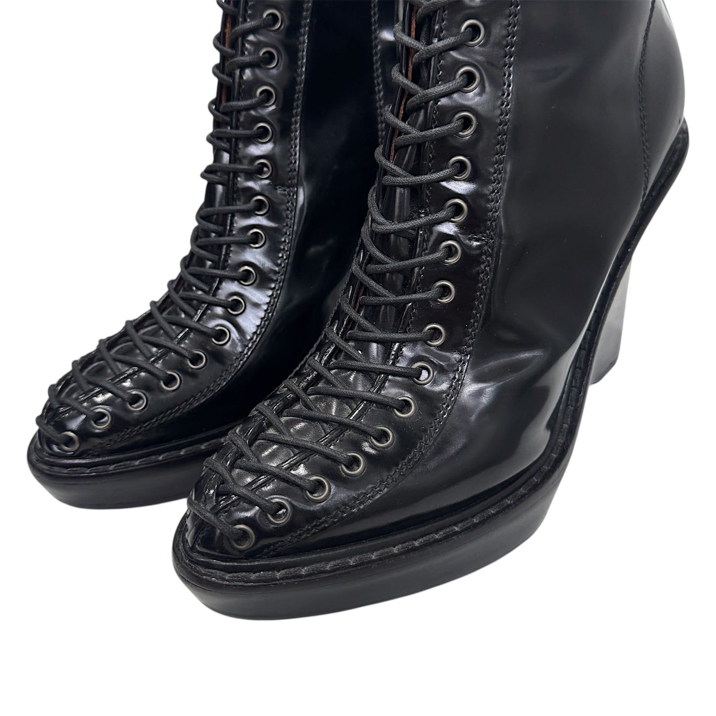 GIVENCHY BLACK LACE UP ANKLE WEDGE BOOTS