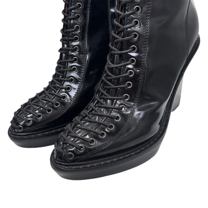 GIVENCHY BLACK LACE UP ANKLE WEDGE BOOTS