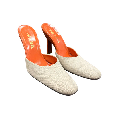 PRADA ORANGE CANVAS MULES