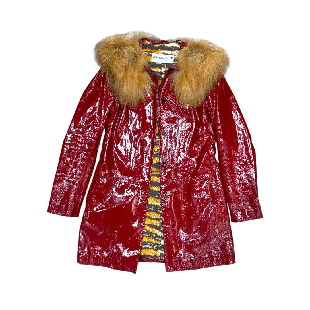 DOLCE&GABBANA RED FUR LEATHER JACKET