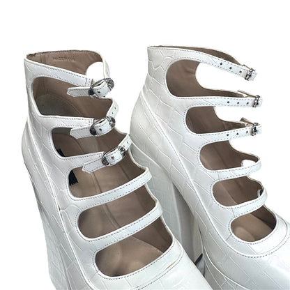 MARC JACOB WHITE KIKI CROC EMBOSSED LEATHER ANKLE BOOTS