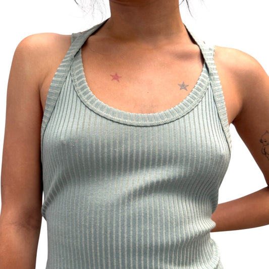 JEAN PAUL GAULTIER MINT RIBBED HALTER TANK TOP