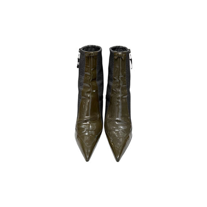 PRADA SPORT KHAKI PATENT LEATHER ANKLE BOOTS
