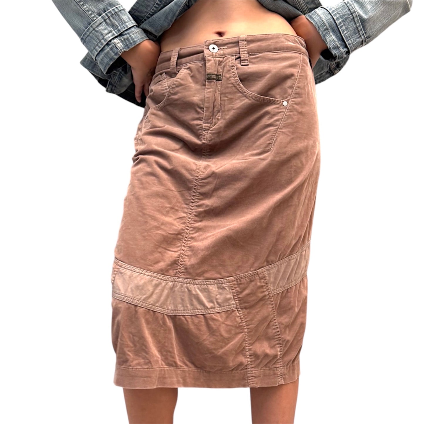 MARITHE FRANCOIS GIRBAUD NUDE VELVET SKIRT