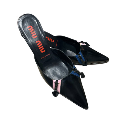 MIU MIU BLACK PINK & BLUE ZIPPER HEELS