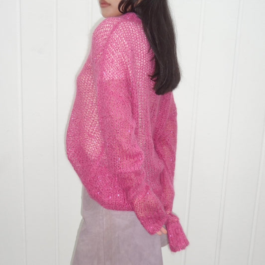 MIU MIU KNITTED SEQUINS PINK SWEATER