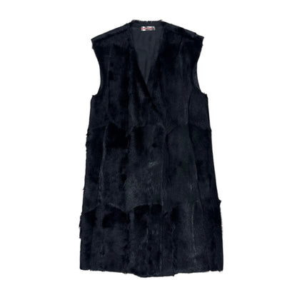 PRADA SPORT 2009 BLACK GOAT FUR LONG  GILET COAT