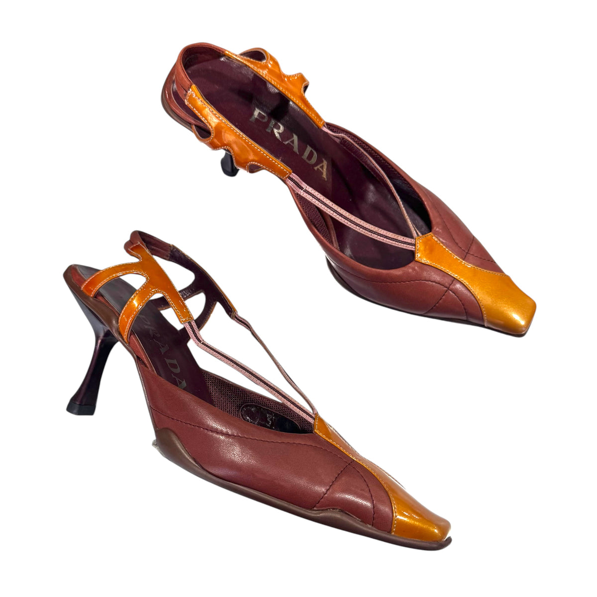 PRADA SS2000 BROWN BURGUNDY STRAPPY KITTEN HEELS