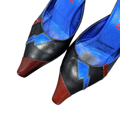 MIU MIU 2000S BLUE METALLIC LIGHT BOLT MULES