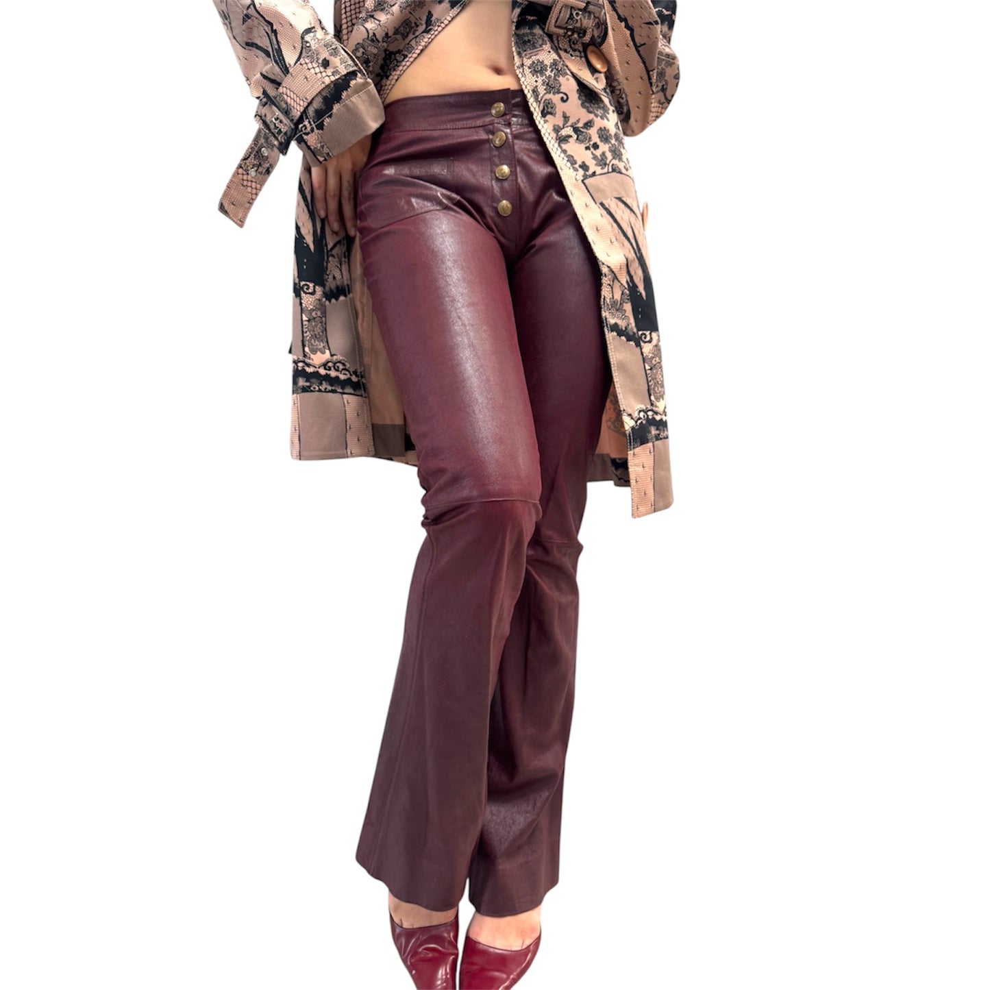 CHRISTIAN DIOR BURGUNDY LEATHER PANTS