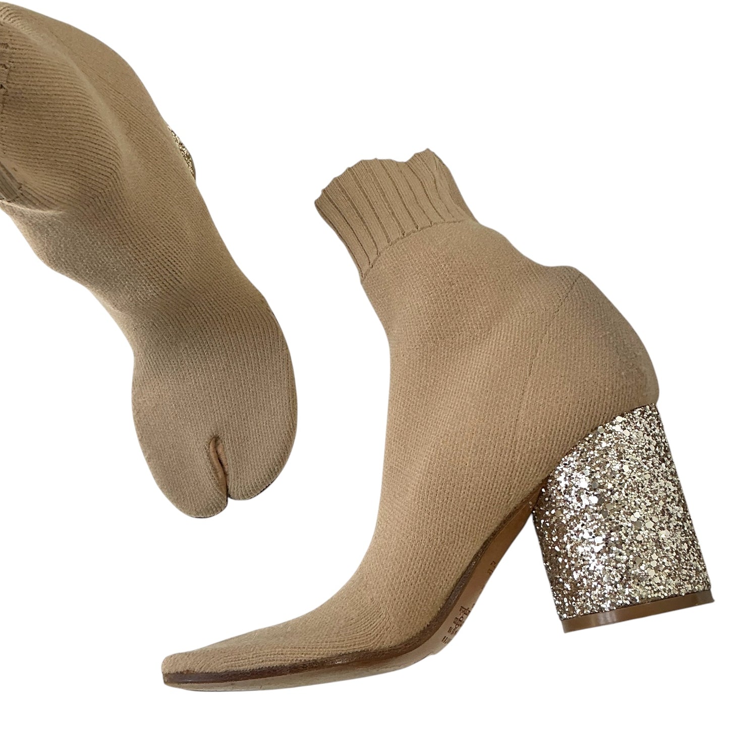 MAISON MARGIELA TAN GLITTER PUMPS TABI HEELS