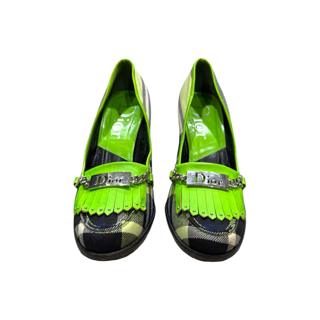 CHRISTIAN DIOR LIME PLAID HEELS