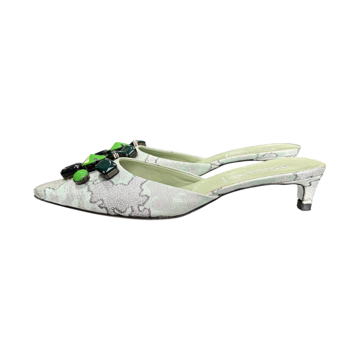 PRADA SS2003 BROCADE EMBELLISHMENT SILK KITTEN HEELS