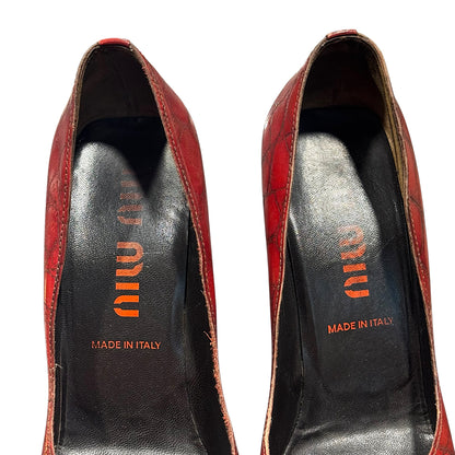 MIUMIU RED CROC LEATHER HEELS