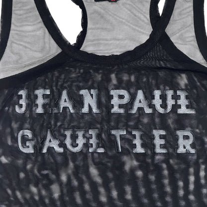 JEAN PAUL GAULTIER SHEER MESH LOGO TANK TOP