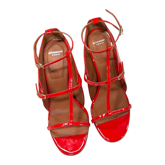 GIVENCHY RED PATENT LEATHER BUCKLED HEELS