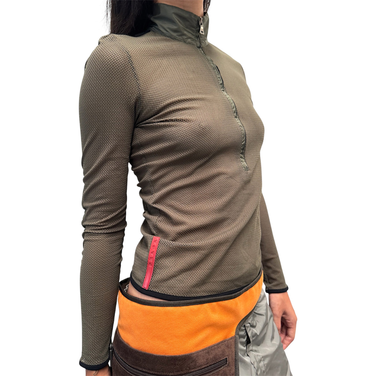 PRADA SPORT OLIVE GREEN MESH TOP