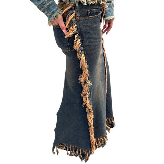 L.G.B DISTRESS HEM DENIM SKIRT